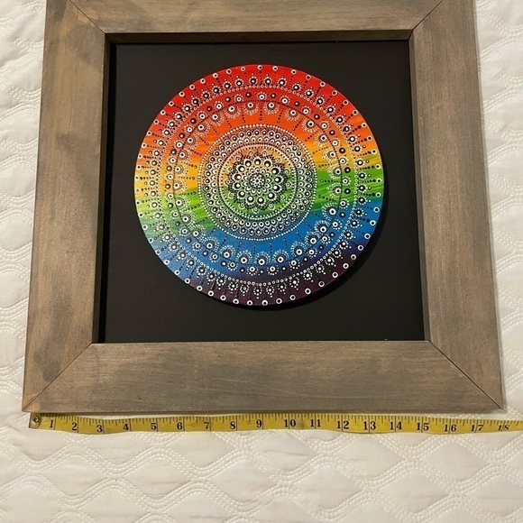 Hand painted original dot mandala style w/frame - Picture 3 of 5